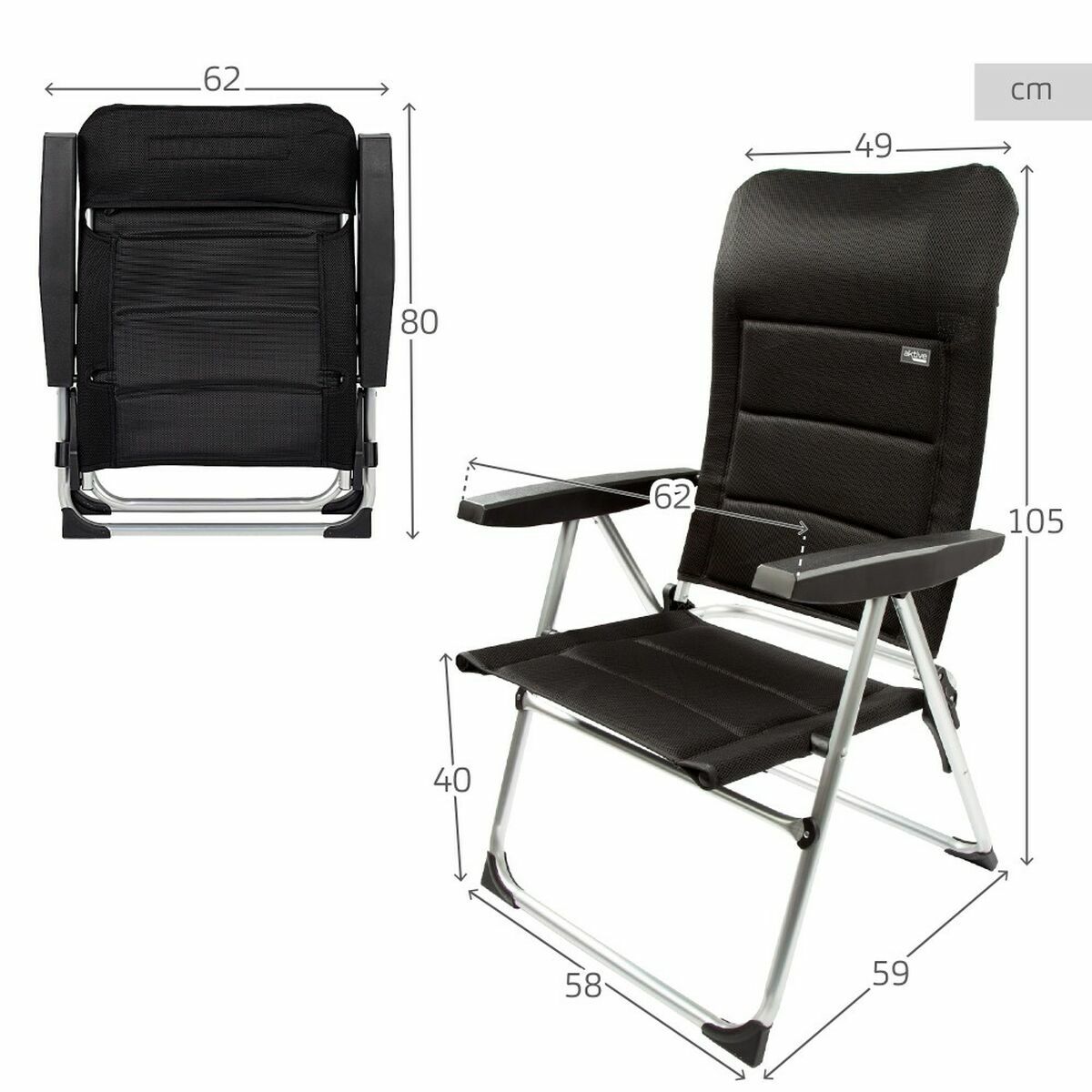 Polstrede Campingstolen Aktive 49 x 59 x 105 cm